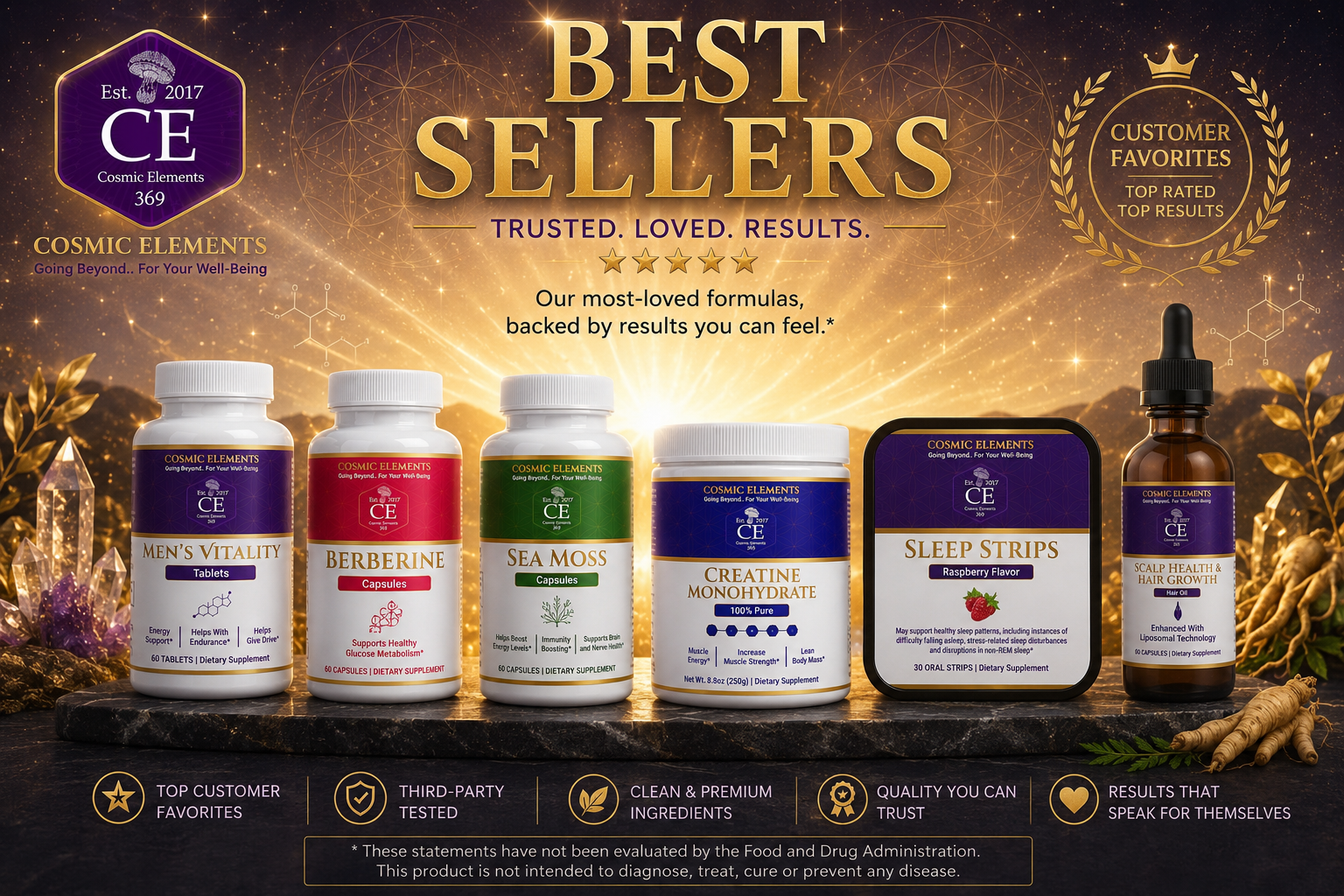 Cosmic Elements best sellers supplement lineup